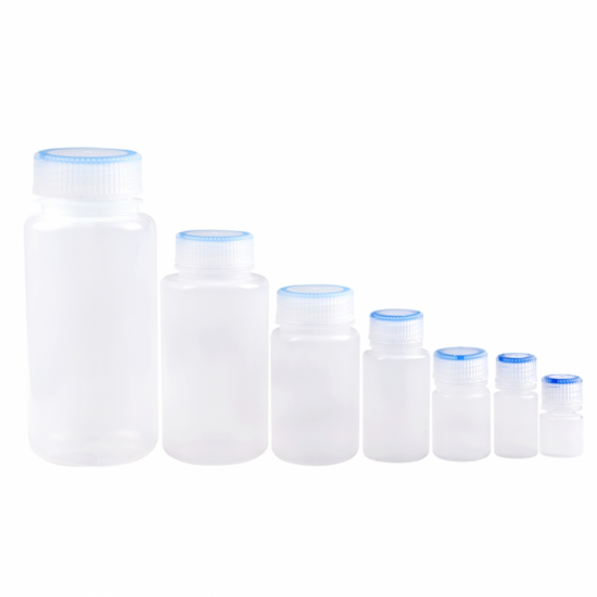 Round bottom reagent bottle, two-color cap (transparent + blue) Round bottom reagent bottle, two-color cap (transparent + blue)