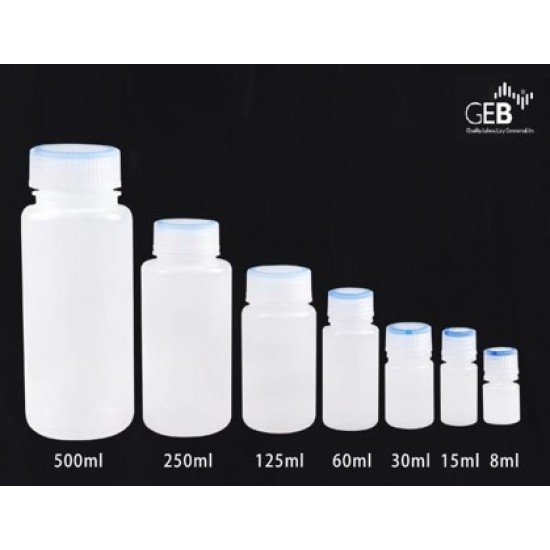 Round bottom reagent bottle, two-color cap (transparent + blue) Round bottom reagent bottle, two-color cap (transparent + blue)